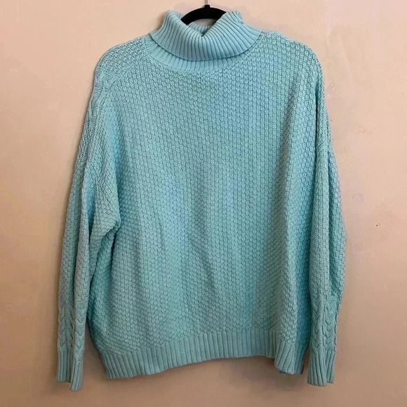 Ana Womens Cozy Turtleneck Chunky Cable Knit Sweater Aqua Blue Size Large - Picture 5 of 11